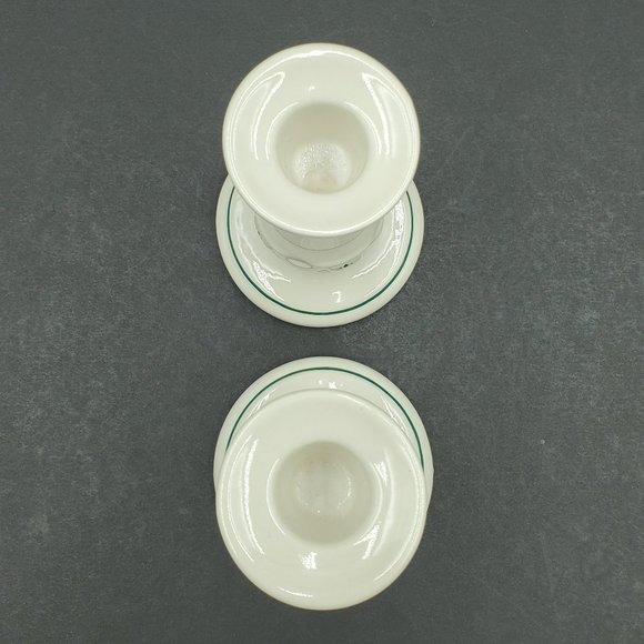 Longaberger Pottery Woven Traditions Heritage Green Candlesticks Candle Holders - Picture 4 of 6